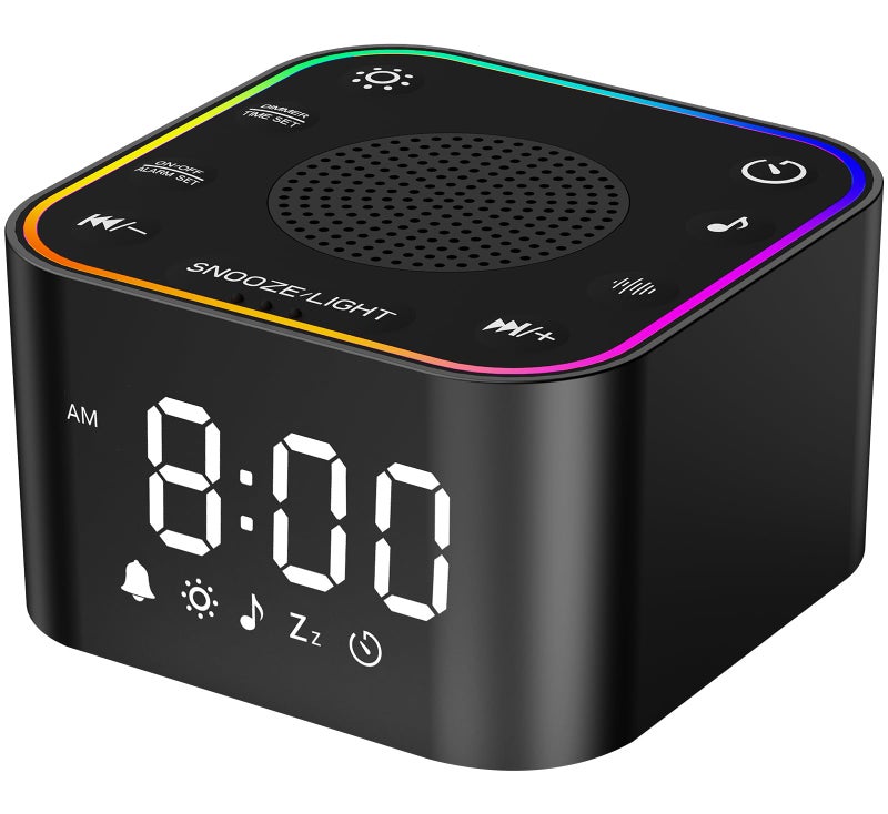 Sound Machine with Alarm Clcok 30 NonLooping Sleep Sounds White Noise Alarm Clock for Natural Wake Up Adjustable Volume Light Memory Function Sleep Timer Black
